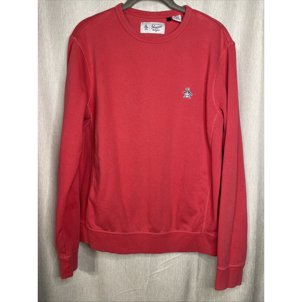 Original Penguin Sticker Pete Fleece Sweatshirt Crew Neck Size S - Salmon/Red